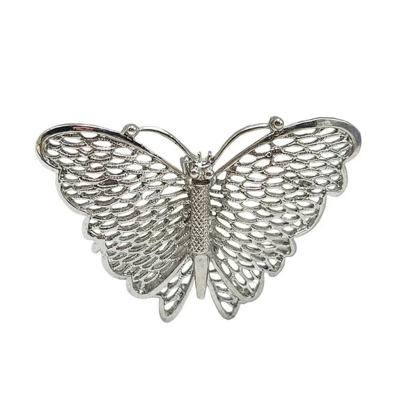 Butterfly Openwork Brooch Pin Silver Tone Vintage - Picture 1 of 4